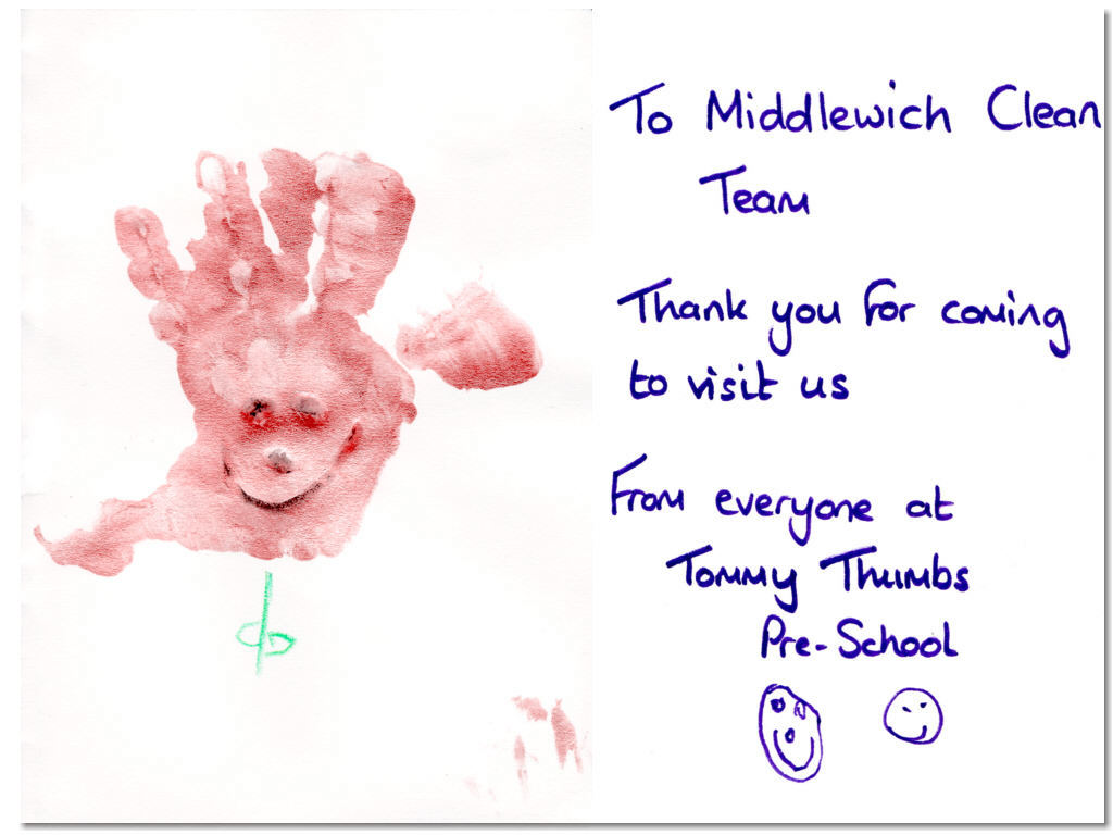 Following our visit to Tommy Thumbs on 25th May 2011, the children made a thank you card for us. What a lovely surprise that was and we would like to say thanks to you too!